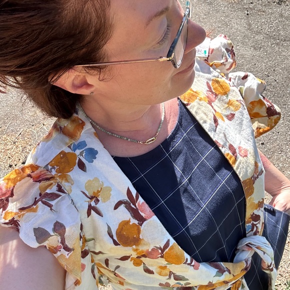 Abercrombie & Fitch Multicolor Floral Ruffle front tie‎ linen blouse size L - Picture 5 of 5